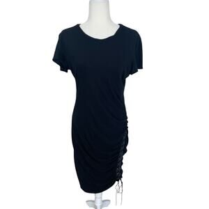 Pam & Gela Jersey Midi Dress Ruched Side-Laced Black Size Large USA Edgy Chic